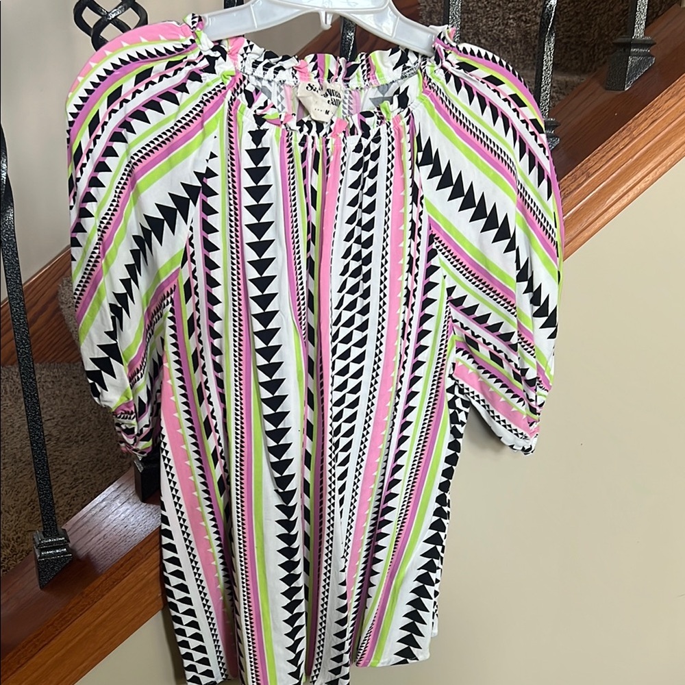 Savanna Jane Pink and Black Graphic Blouse